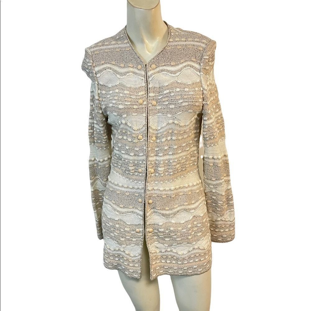 St. John Cream and Beige Textured Knit Cardigan Jacket